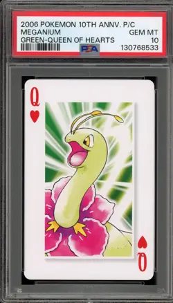 Pokemon 10th Ann. Playing Cards Meganium Green Queen of Hearts PSA 10 Gem Mint - Image 1