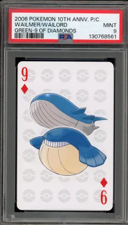 Pokemon 10th Ann. Playing Cards Wailmer/Wailord Green 9 of Diamonds PSA 9 Mint - Image 1