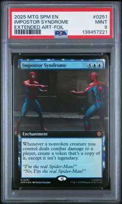 2025 MTG MARVEL'S SPIDER-MAN EXTENDED ART-FOIL #0251 IMPOSTOR SYNDROME PSA 9 - Image 1