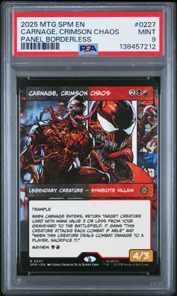 2025 MTG MARVEL'S SPIDER-MAN PANEL BORDERLESS #0227 CARNAGE CRIMSON CHAOS PSA 9 - Image 1