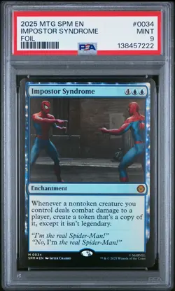 2025 MTG MARVEL'S SPIDER-MAN FOIL #0034 IMPOSTOR SYNDROME PSA 9 - Image 1