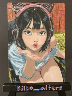 MTG Hand Painted Alter: SWAMP Magic The Gathering Anime Art - Image 1