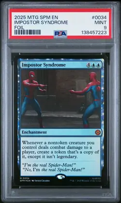 2025 MTG MARVEL'S SPIDER-MAN FOIL #0034 IMPOSTOR SYNDROME PSA 9 - Image 1