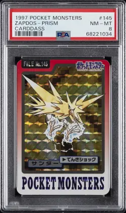 1997 POCKET MONSTERS CARDDASS #145 ZAPDOS-PRISM PSA 8 - Image 1