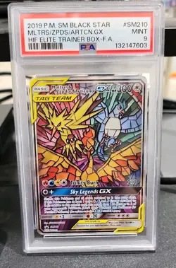 PSA 9 Moltres Zapdos Articuno SM210 Pokemon Hidden Fates Stained Glass Holo - Image 1