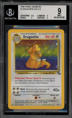 Pokemon Dragonite Fossil Unlimited Holo Rare #4 BGS 9 Mint - Image 1