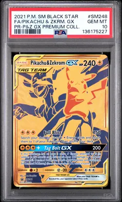 2021 POKEMON SM BLACK STAR PROMO #SM248 FULL ART/PIKACHU & ZEKROM GX PSA 10 - Image 1