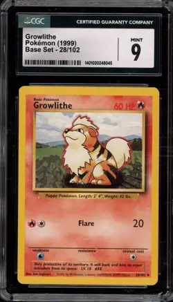 Pokemon Growlithe Base Set Unlimited #28 CGC 9 Mint - Image 1