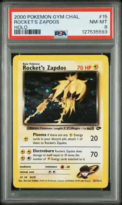 2000 POKEMON GYM CHALLENGE HOLO #15 ROCKET'S ZAPDOS PSA 8 - Image 1