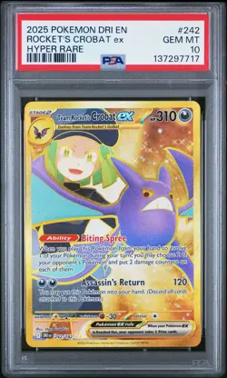 2025 POKEMON DRI EN-DESTINED RIVALS HYPER RARE TEAM ROCKET'S CROBAT EX PSA 10 - Image 1