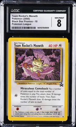 2000 POKEMON PROMO BLACK STAR POKEMON LEAGUE #18 TEAM ROCKET'S MEOWTH CGC 8 - Image 1