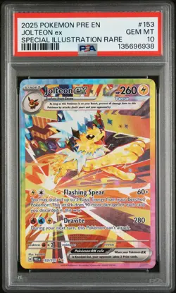 2025 POKEMON PRISMATIC EVOLUTIONS SPECIAL ILLUSTRATION RARE JOLTEON EX PSA 10 - Image 1