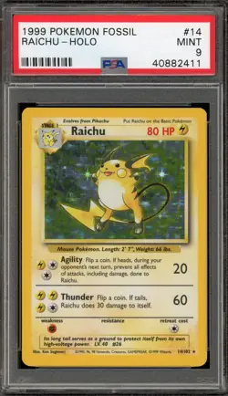 Pokemon Raichu Base Set Unlimited Holo Rare #14 PSA 9 Mint - Image 1