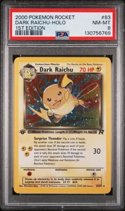 2000 POKEMON ROCKET 1ST EDITION #83 DARK RAICHU-HOLO PSA 8 - Image 1