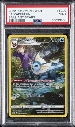 2022 POKEMON SWORD & SHIELD BRILLIANT STARS #TG02 FULL ART/VAPOREON PSA 9 - Image 1