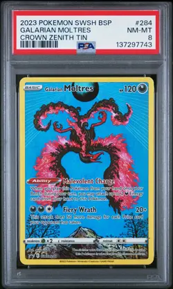 2023 POKEMON SWSH BLACK STAR PROMO CROWN ZENITH TIN #284 GALARIAN MOLTRES PSA 8 - Image 1