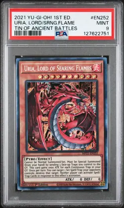 2021 YU-GI-OH! TIN OF ANCIENT BATTLES 1ST ED URIA, LORD OF SEARING FLAMES PSA 9 - Image 1