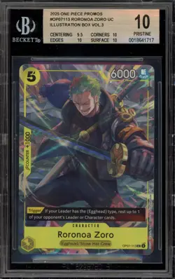 One Piece CCG Roronoa Zoro Illustration Bx. Vol. 3 Promo OP07-113 BGS 10 - Image 1