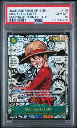 2025 ONE PIECE MANGA ALTERNATE ART OP13-118 MONKEY D. LUFFY PSA 10 - Image 1