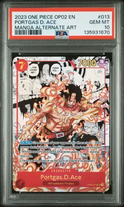 2023 ONE PIECE OP02-PARAMOUNT WAR MANGA ALTERNATE ART #013 PORTGAS D. ACE PSA 10 - Image 1
