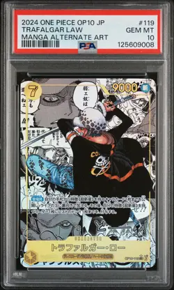 2024 ONE PIECE JPN OP10-ROYAL BLOOD MANGA ALTERNATE ART TRAFALGAR LAW PSA 10 - Image 1