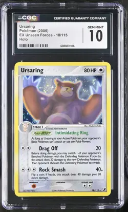 CGC 10 GEM MINT Ursaring 2005 EX Unseen Forces 18/115 Holo Pokemon Card - Image 1