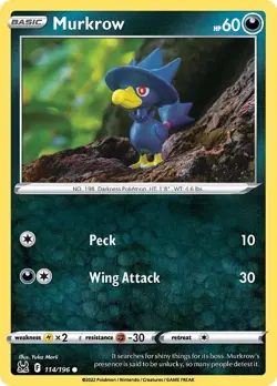 Murkrow 114/196 Yuka Morii SWSH11: Lost Origin Pokemon Card - Image 1