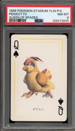 Pokemon Stadium Yellow Playing Cards Pidgeotto Queen of Spades PSA 8 - Image 1