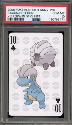 Pokemon 10th Ann. Playing Cards Bagon/Shelgon Yellow 10 of Clubs PSA 10 Gem Mint - Image 1
