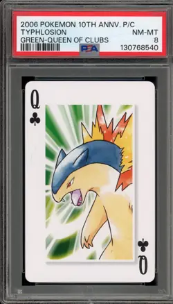 Pokemon 10th Ann. Playing Cards Typhlosion Green Queen of Clubs PSA 8 - Image 1