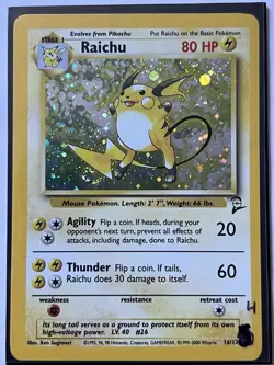 Raichu 16/130 Base Set 2 Swirl Holo Rare Pokemon Card TCG #4 - Image 1