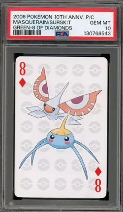 Pokemon 10th Ann. Playing Cards Masquerain/Surskit Green 8 of Diamonds PSA 10 - Image 1
