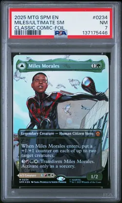 2025 MTG MARVEL'S SPIDER-MAN BORDERLESS MILES MORALES/ULTIMATE SPIDER-MAN PSA 7 - Image 1