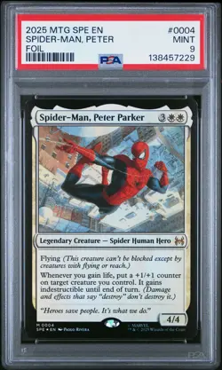 2025 MTG MARVEL'S SPIDER-MAN ETERNAL FOIL #0004 SPIDER-MAN, PETER PARKER PSA 9 - Image 1