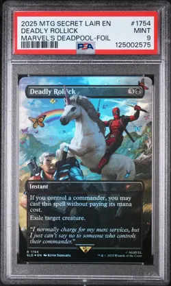 2025 MTG SECRET LAIR DROP MARVEL'S DEADPOOL-FOIL #1754 DEADLY ROLLICK PSA 9 - Image 1