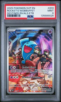 2025 POKEMON SVP EN-SV BLACK STAR PROMO #203 TEAM ROCKET'S WOBBUFFET PSA 9 - Image 1