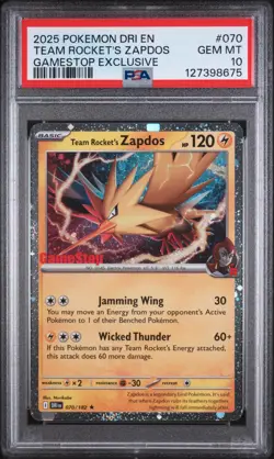2025 POKEMON DRI GAMESTOP EXCLUSIVE #070 TEAM ROCKET'S ZAPDOS PSA 10 - Image 1