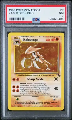 1999 POKEMON FOSSIL #9 KABUTOPS-HOLO PSA 7 - Image 1