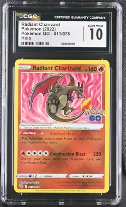 POKEMON CGC 10 ENGLISH Radiant Charizard 011/078 2022 Pokemon GO *0137 - Image 1