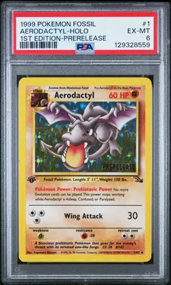 1999 POKEMON FOSSIL 1ST EDITION-PRERELEASE #1 AERODACTYL-HOLO PSA 6 - Image 1