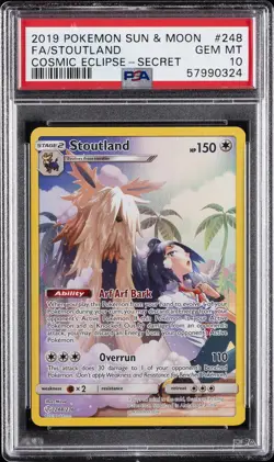 2019 POKEMON SUN & MOON COSMIC ECLIPSE SECRET #248 FULL ART/STOUTLAND PSA 10 - Image 1