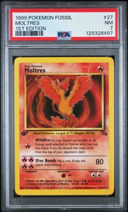 1999 POKEMON FOSSIL 1ST EDITION #27 MOLTRES PSA 7 - Image 1