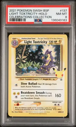 2021 POKEMON SWSH BLACK STAR PROMO CELEBRATIONS COLL LIGHT TOXTRICITY-HOLO PSA 8 - Image 1