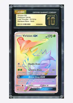 Pokemon CGC 10 PRISTINE Virizion GX Rainbow Rare 2018 217/214 Lost Thunder ENG - Image 1
