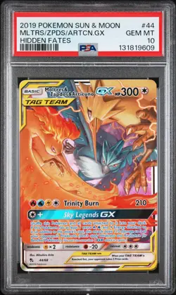 2019 POKEMON SUN & MOON HIDDEN FATES #44 MOLTRES & ZAPDOS & ARTICUNO GX PSA 10 - Image 1