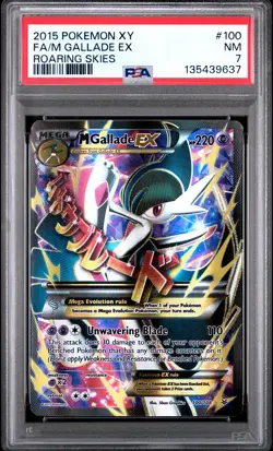 2015 POKEMON XY ROARING SKIES #100 FULL ART/M GALLADE EX PSA 7 - Image 1