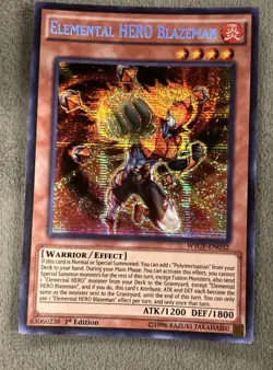 Yugioh Elemental HERO Blazeman WSUP-EN032 Secret Rare 1st Ed NM - Image 1