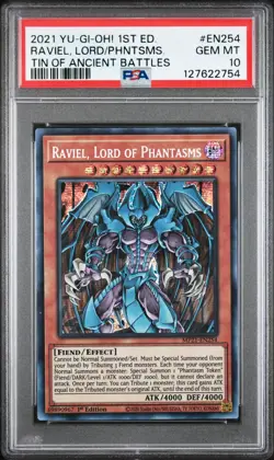 2021 YU-GI-OH! TIN OF ANCIENT BATTLES 1ST ED RAVIEL LORD OF PHANTASMS PSA 10 - Image 1