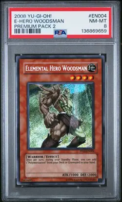 2008 YU-GI-OH! PREM PACK 2 #EN004 ELEMENTAL HERO WOODSMAN PSA 8 - Image 1
