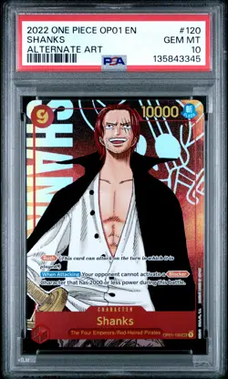 2022 ONE PIECE OP01-ROMANCE DAWN ALTERNATE ART #120 SHANKS PSA 10 - Image 1